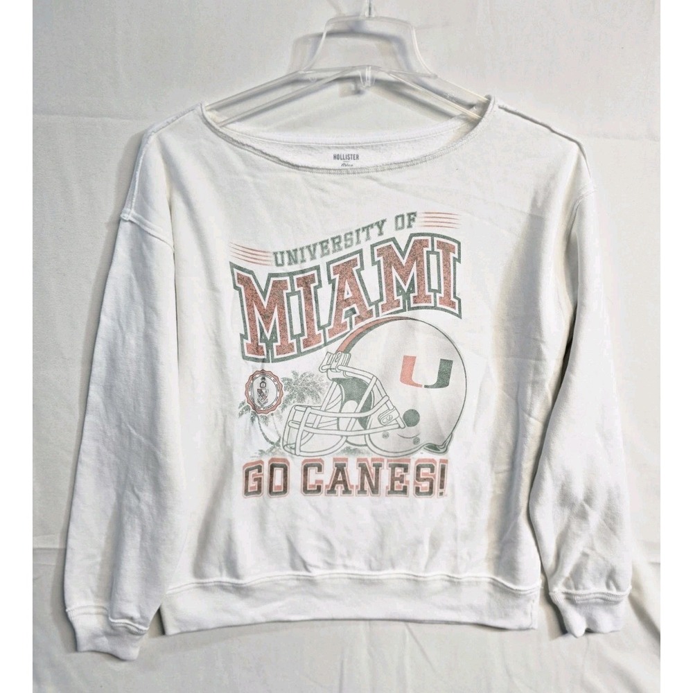 Hollister Blue 84 University of Miami Hurricanes Sweatshirt Cream XXS Go Canes